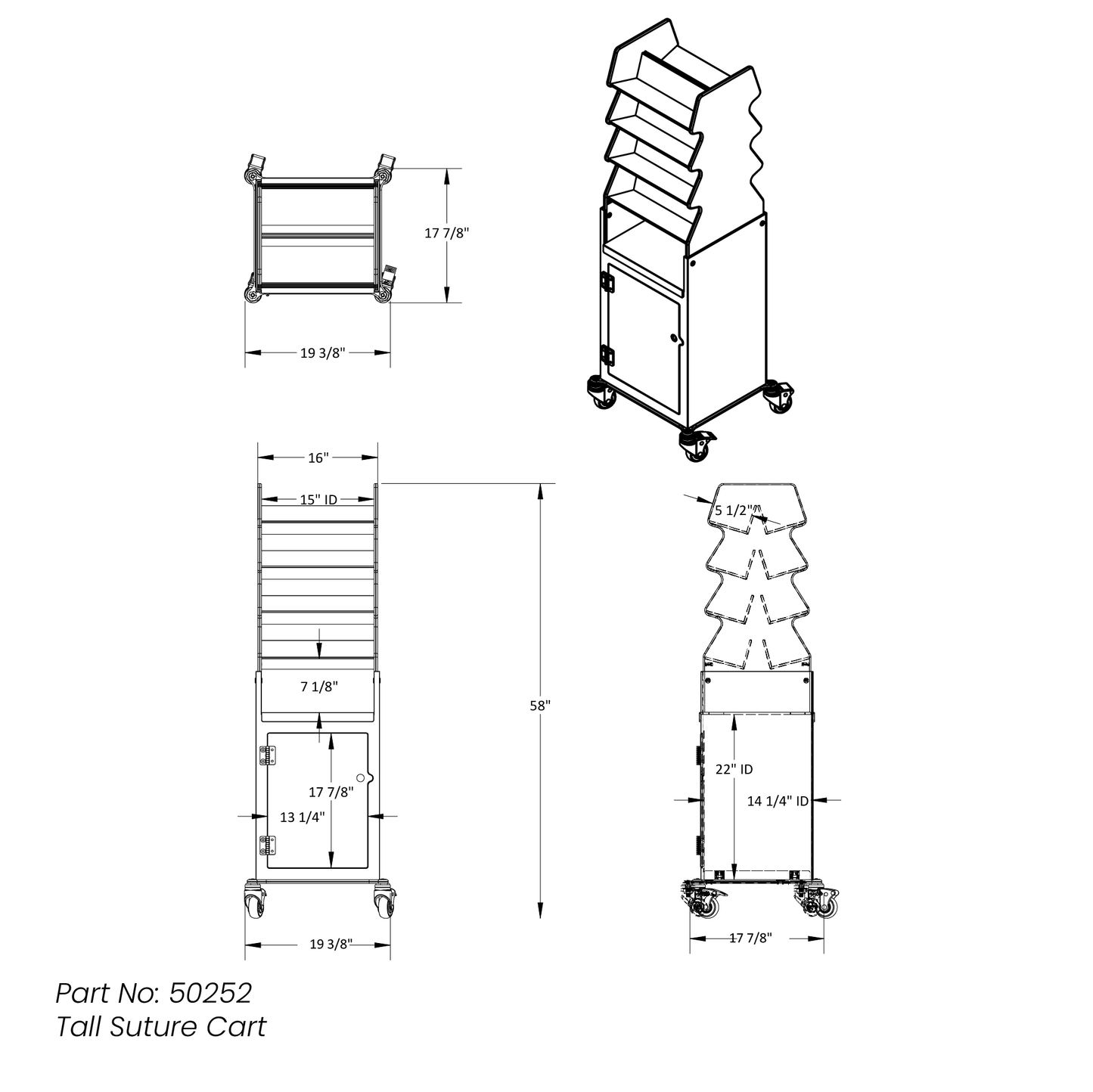 Tall Slanted Suture Cart Procedure/Bedside Carts TrippNT