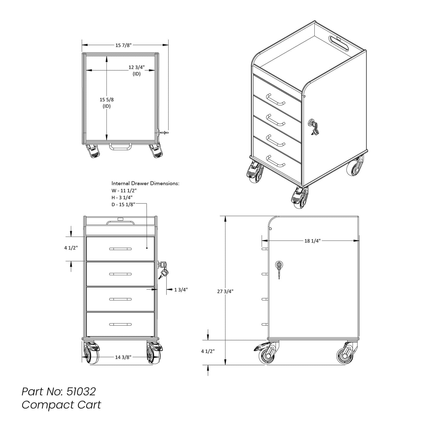 White Compact Cart Procedure/Bedside Carts TrippNT