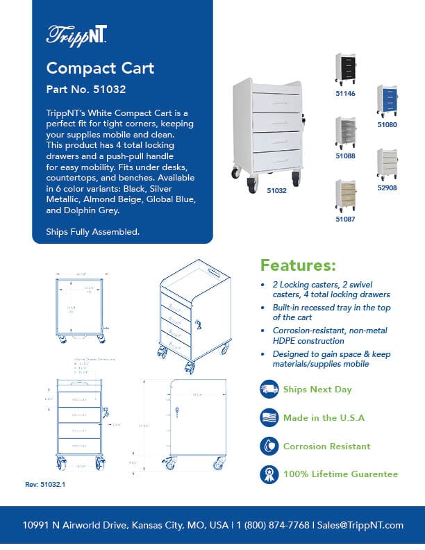 White Compact Cart Procedure/Bedside Carts TrippNT