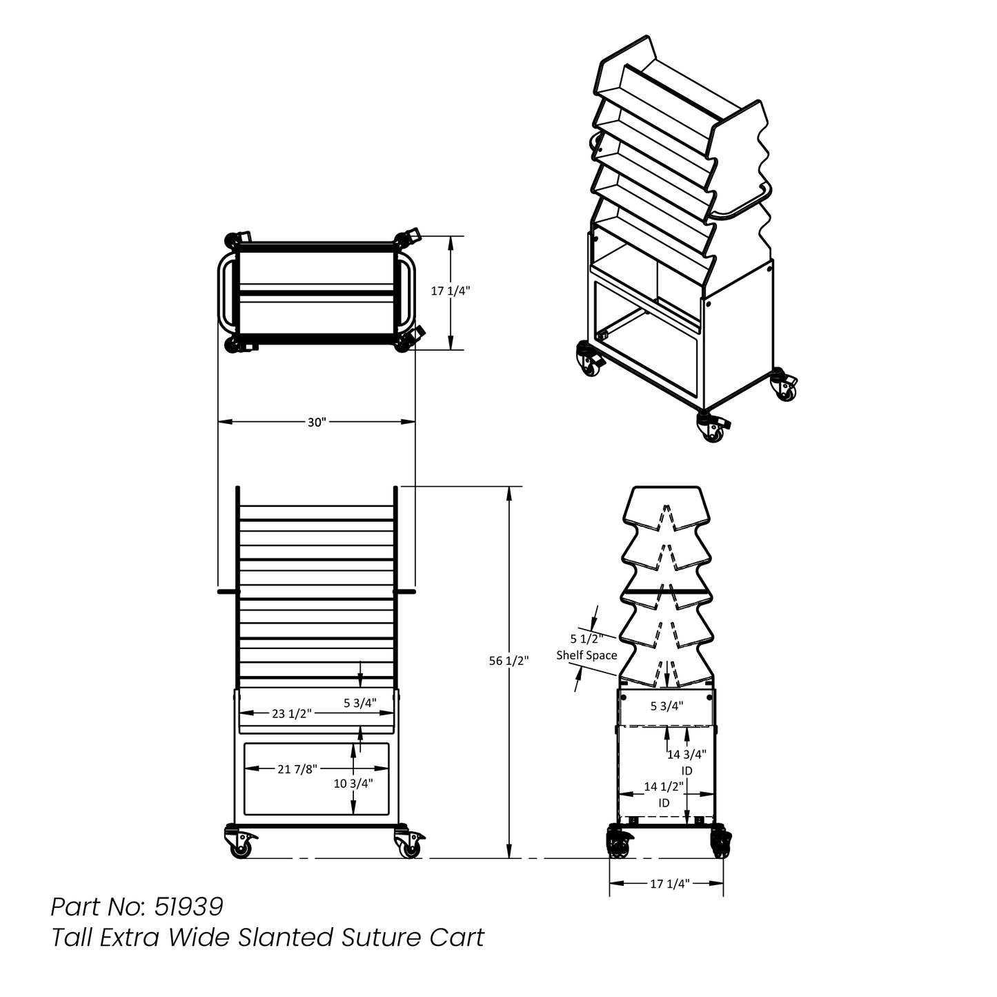 Tall Extra Wide Slanted Suture Cart Procedure/Bedside Carts TrippNT