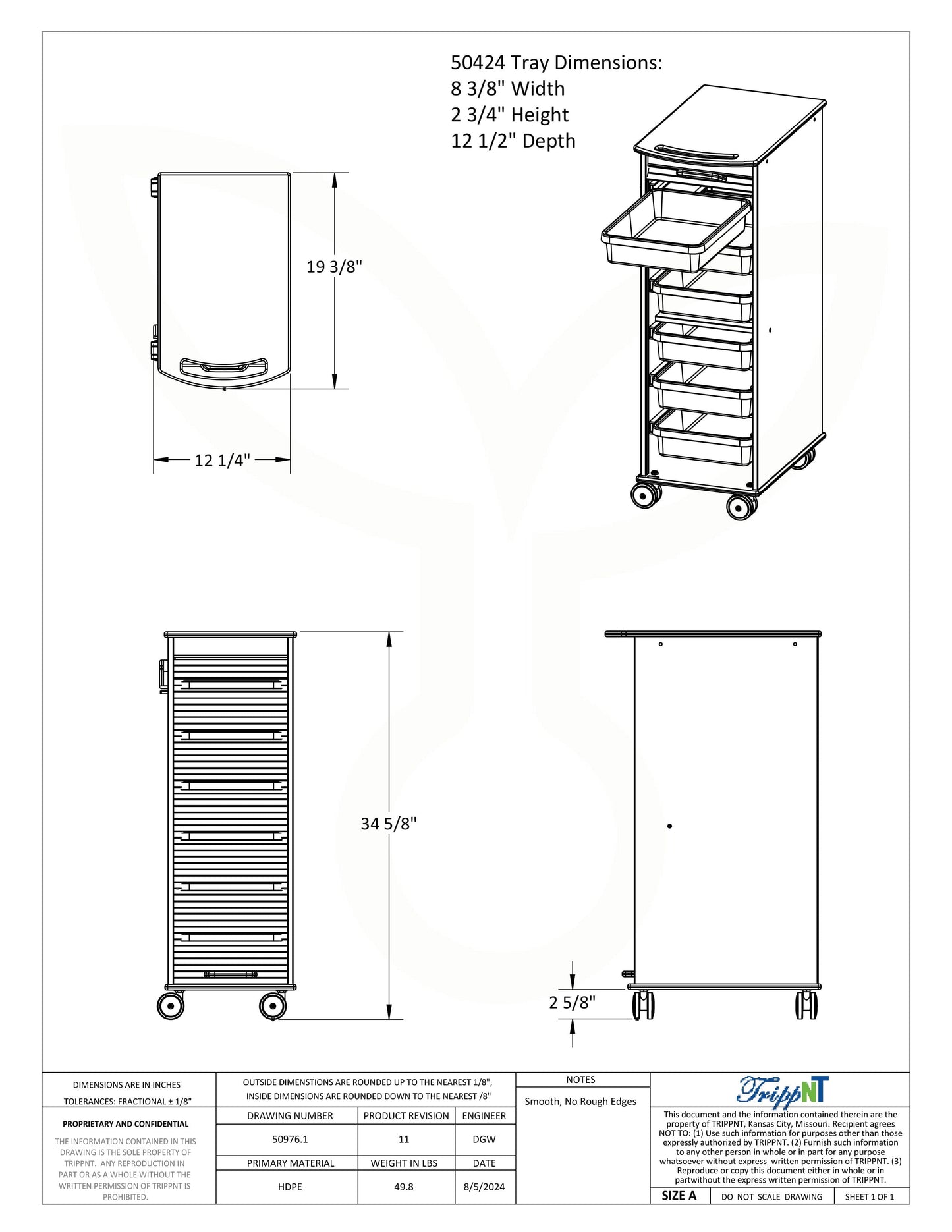 MRI Narrow Locking Cart MRI Safe TrippNT