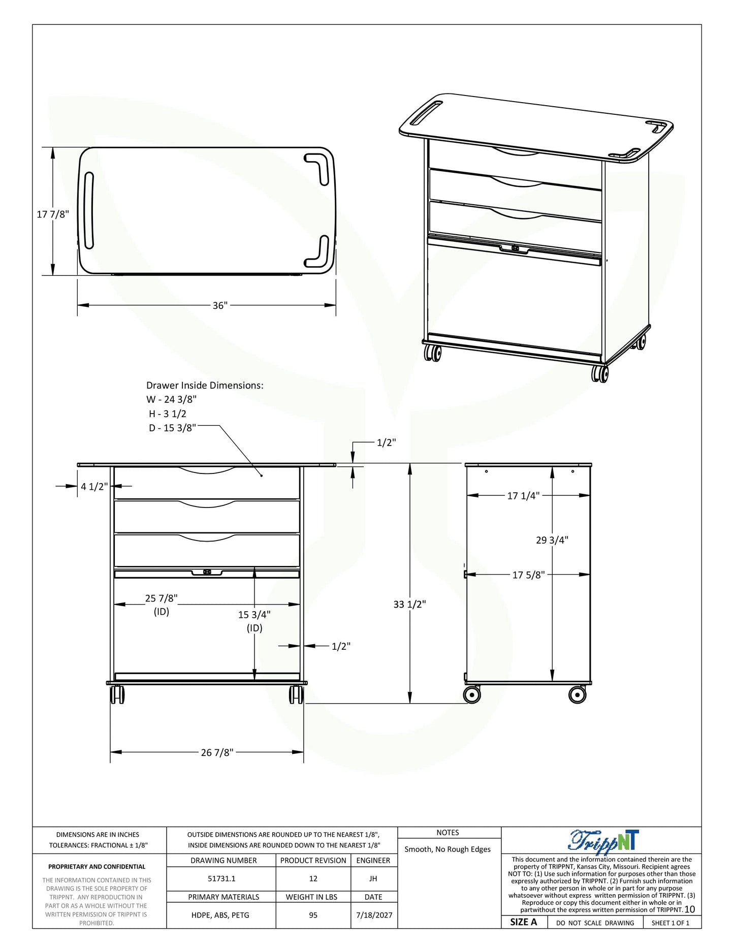 MRI Extra Wide Core Cart MRI Safe TrippNT
