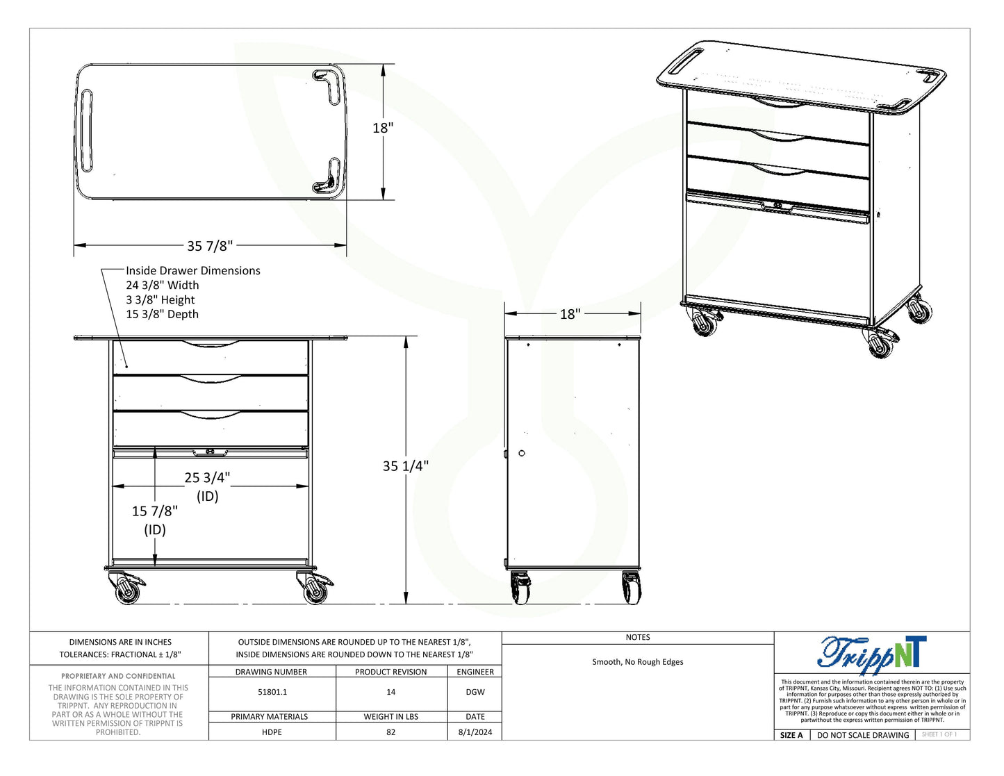 Extra Wide Core Cart with White Drawers Procedure/Bedside Carts TrippNT