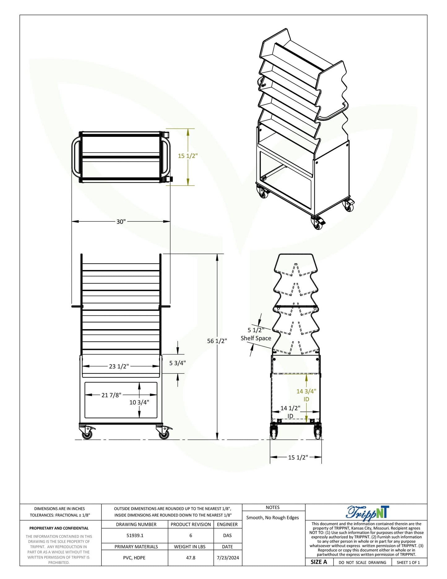 Tall Extra Wide Slanted Suture Cart Procedure/Bedside Carts TrippNT