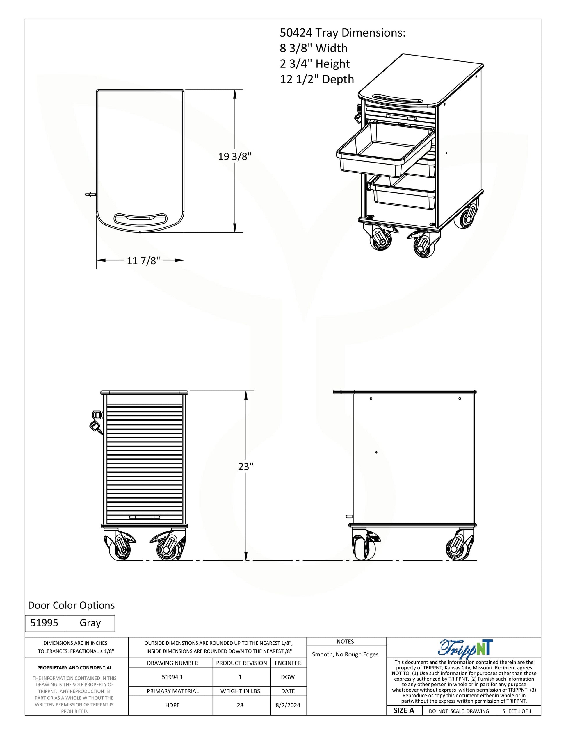 3 Shelf Narrow Locking Cart Procedure/Bedside Carts TrippNT