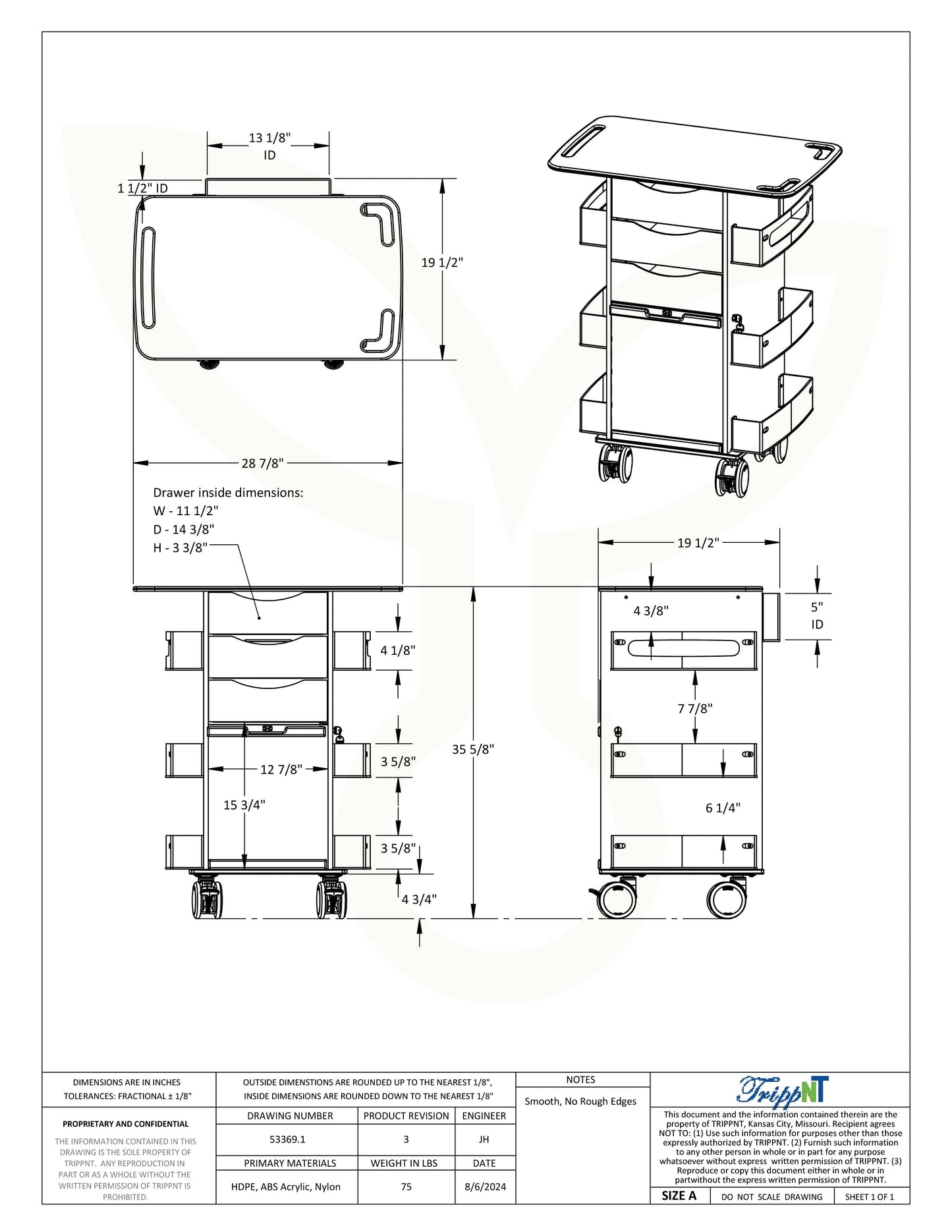 Core DX Extended Top Cart Procedure/Bedside Carts TrippNT