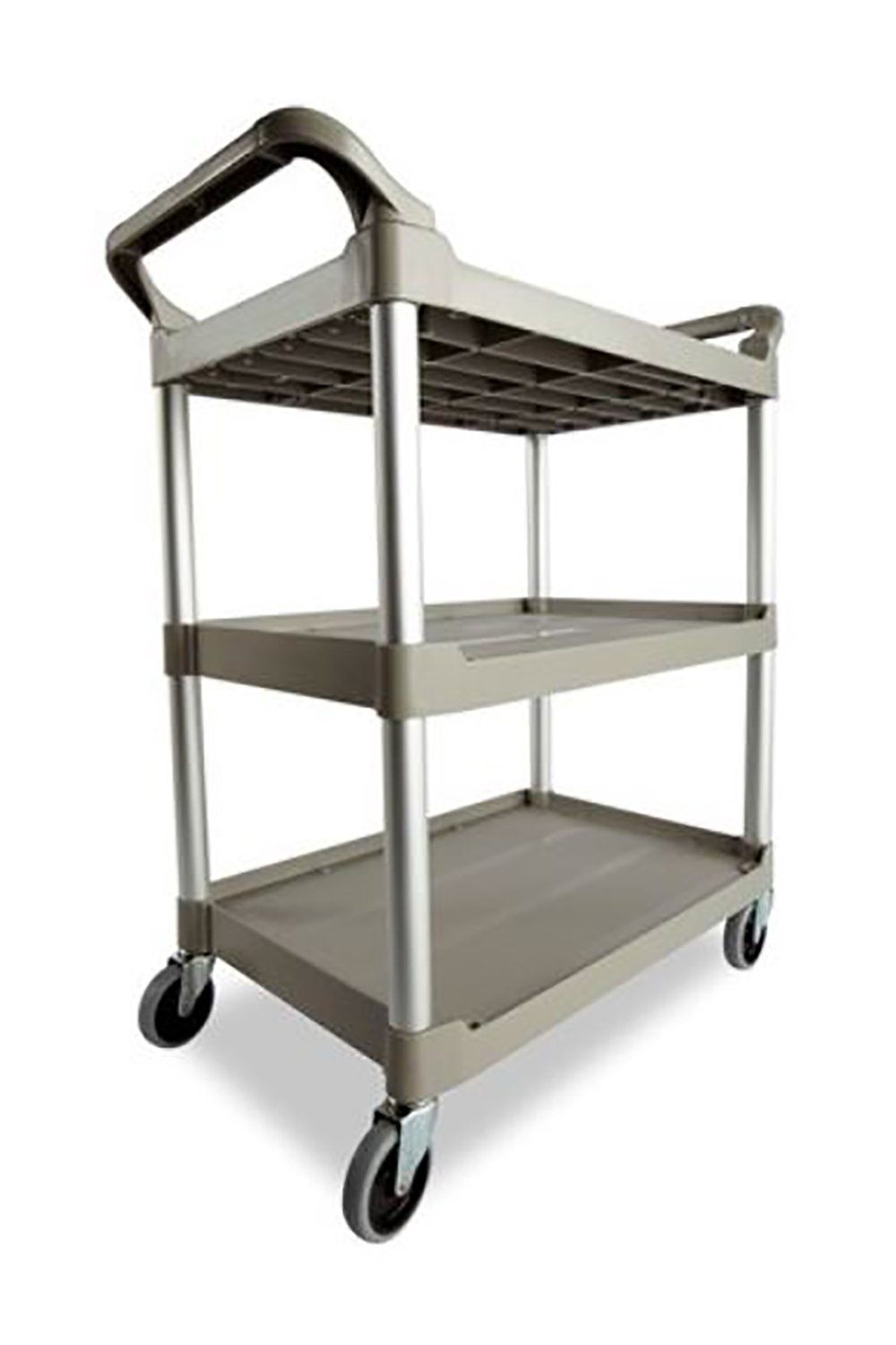 Service Cart Transport & Utility Carts Rubbermaid 18.63"D x 33.63"W x 37.75"H Lockable Doors, Sliding Drawer Platinum