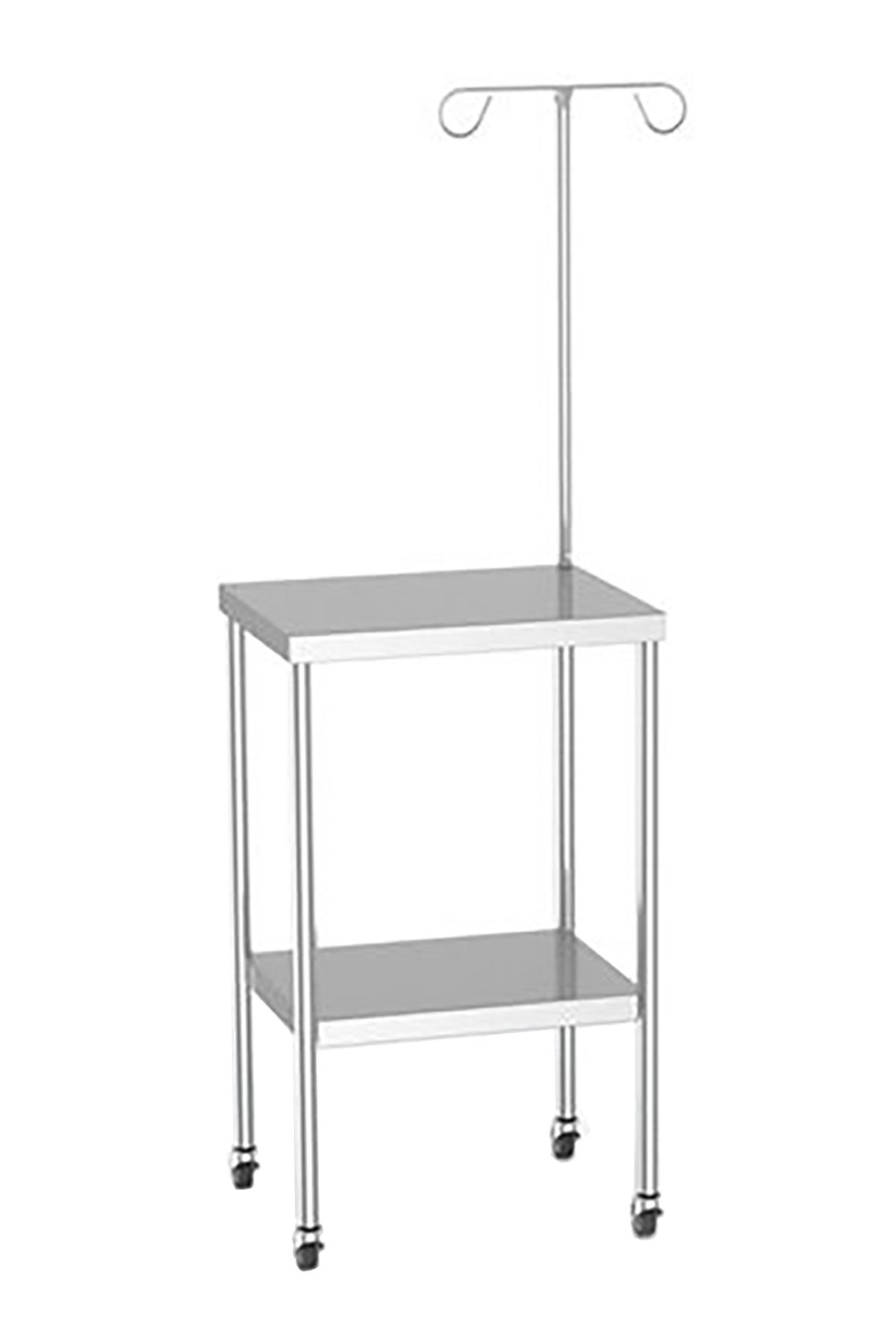 Instrument Table with undershelf, 2" Casters, Fixed height IV pole Stainless Solutions Macmedical