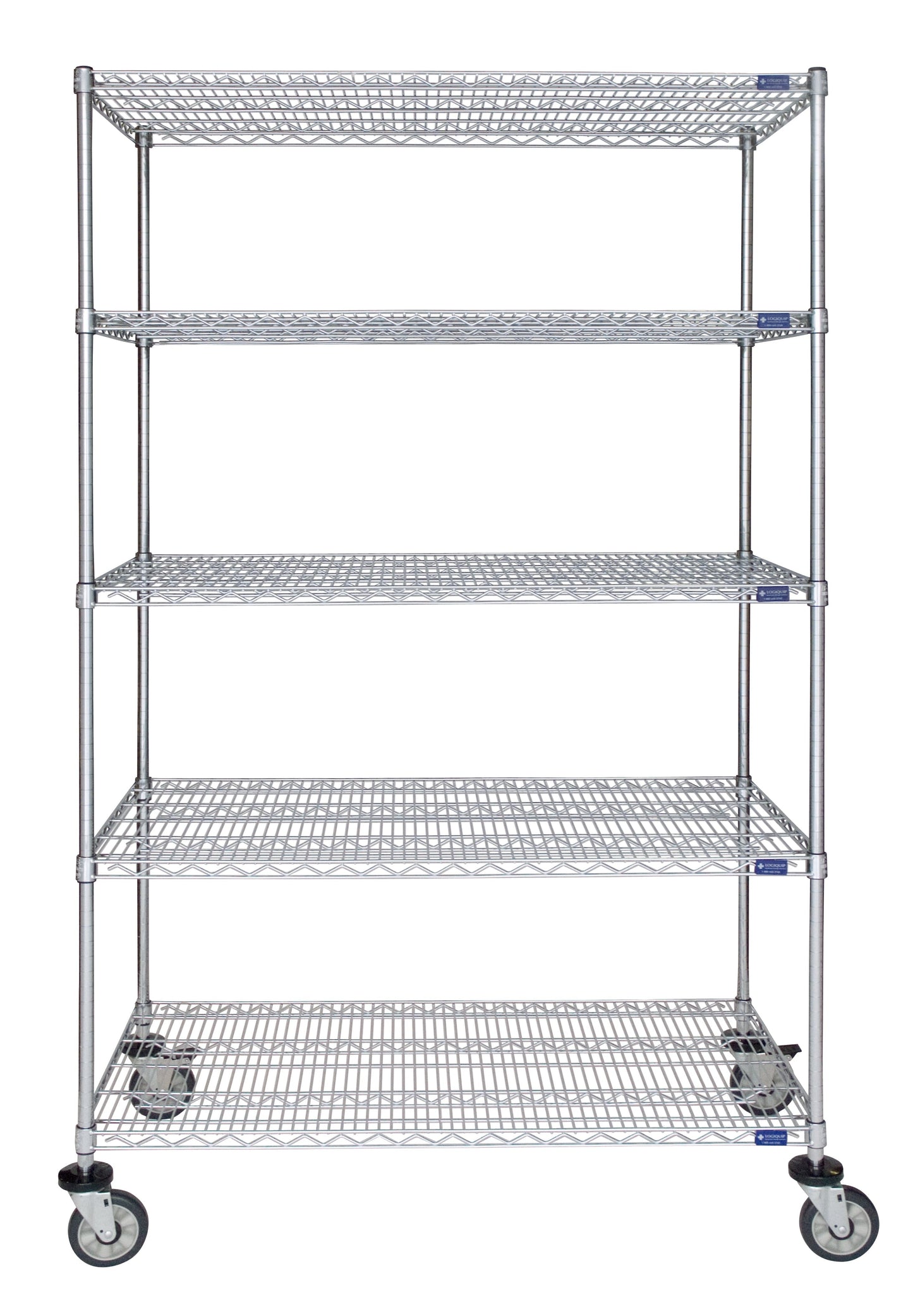 Mobile Chrome Wire Cart 24"D, 5-Tier, Standard Unit Open Storage Acart 24"D x 48"W x 69"H