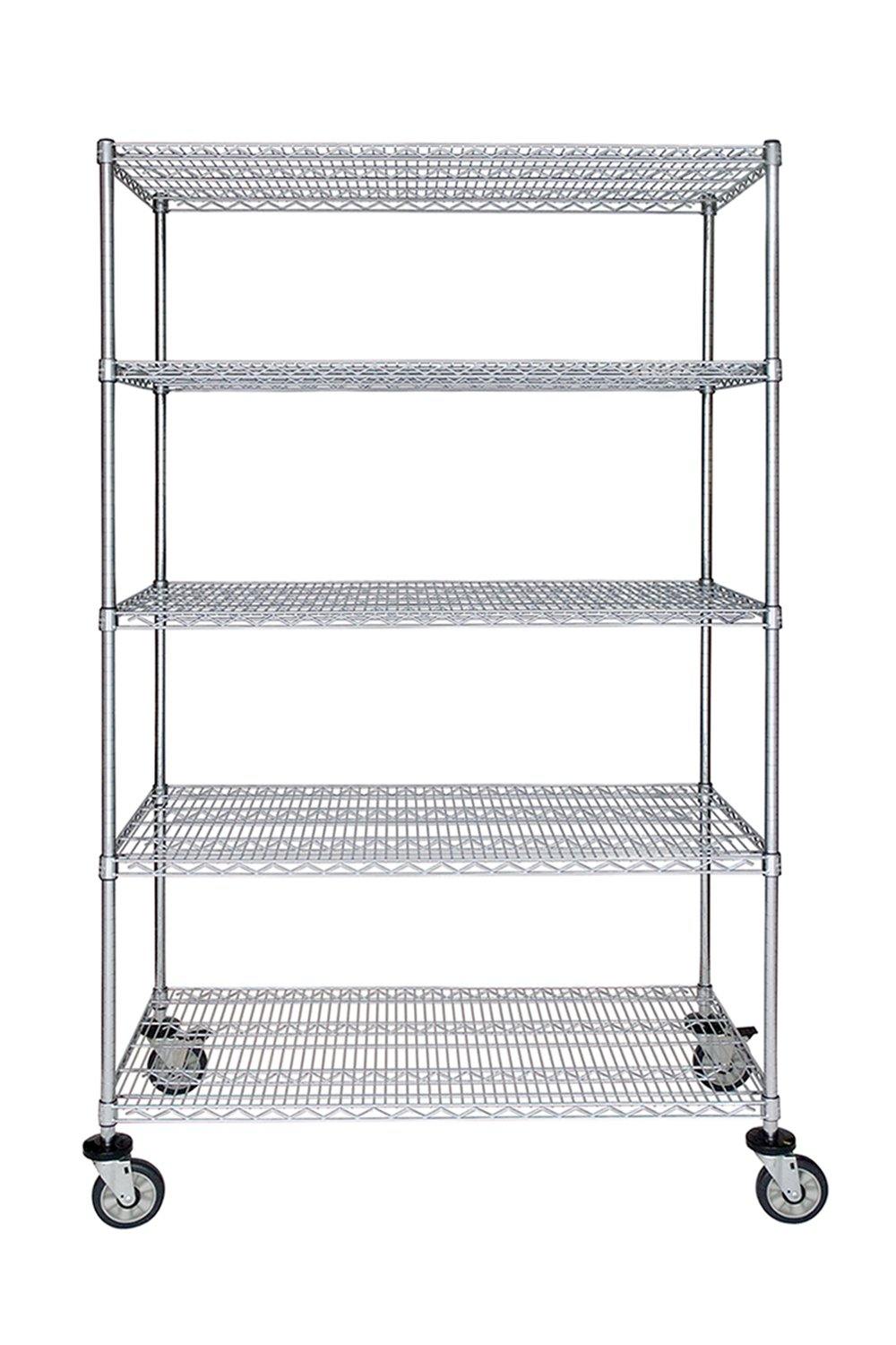Mobile Chrome Wire Cart 24"D, 5-Tier, Standard Unit Open Storage Acart