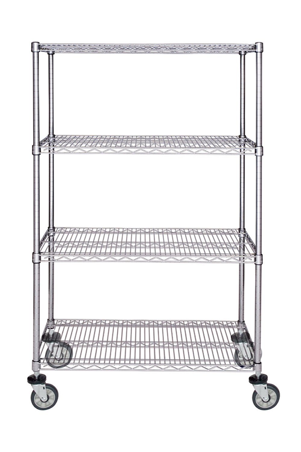 Mobile Braking Chrome Wire Cart 24"D, 4-Tier, Standard Unit Open Storage Acart