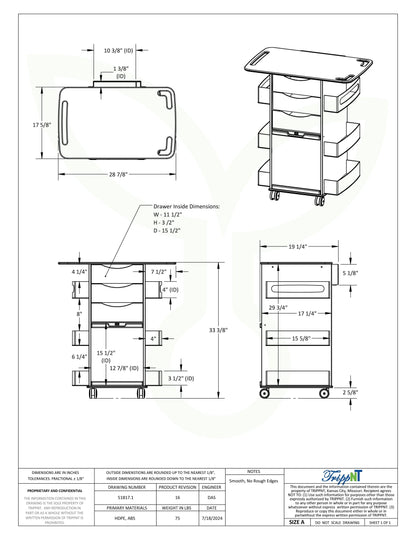 MRI Core Cart Extended Top with Sliding Door MRI Safe TrippNT 