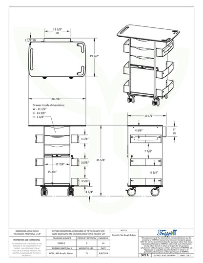 Core DX Extended Top Cart Procedure/Bedside Carts TrippNT 