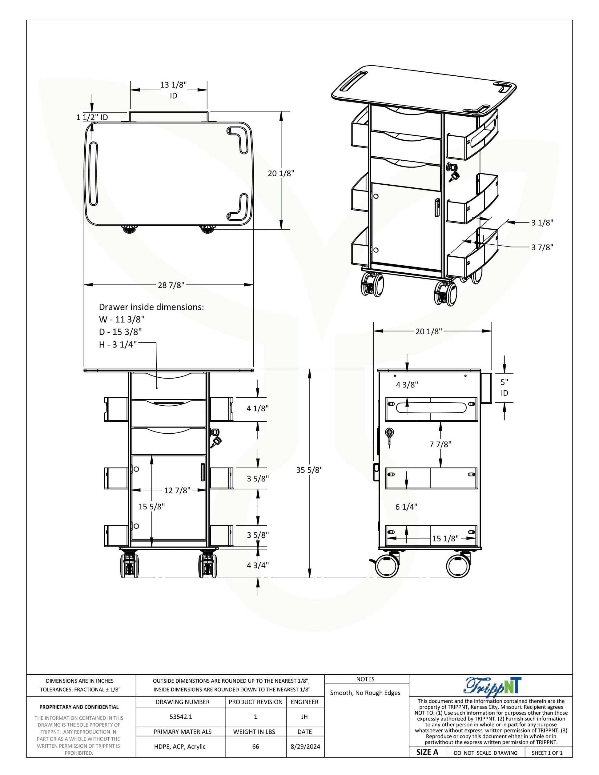 Core DX Extended Top Cart Procedure/Bedside Carts TrippNT 