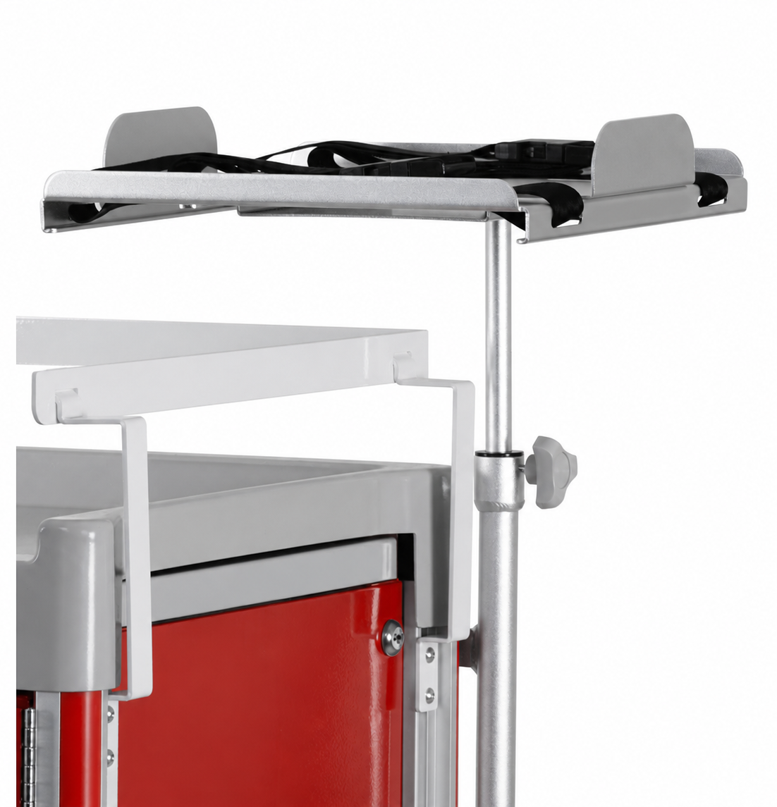 Defibrillator Shelf, expandable 13.2" to 16.3", aluminum, for QT/QTN series carts, Epoxy coated steel.