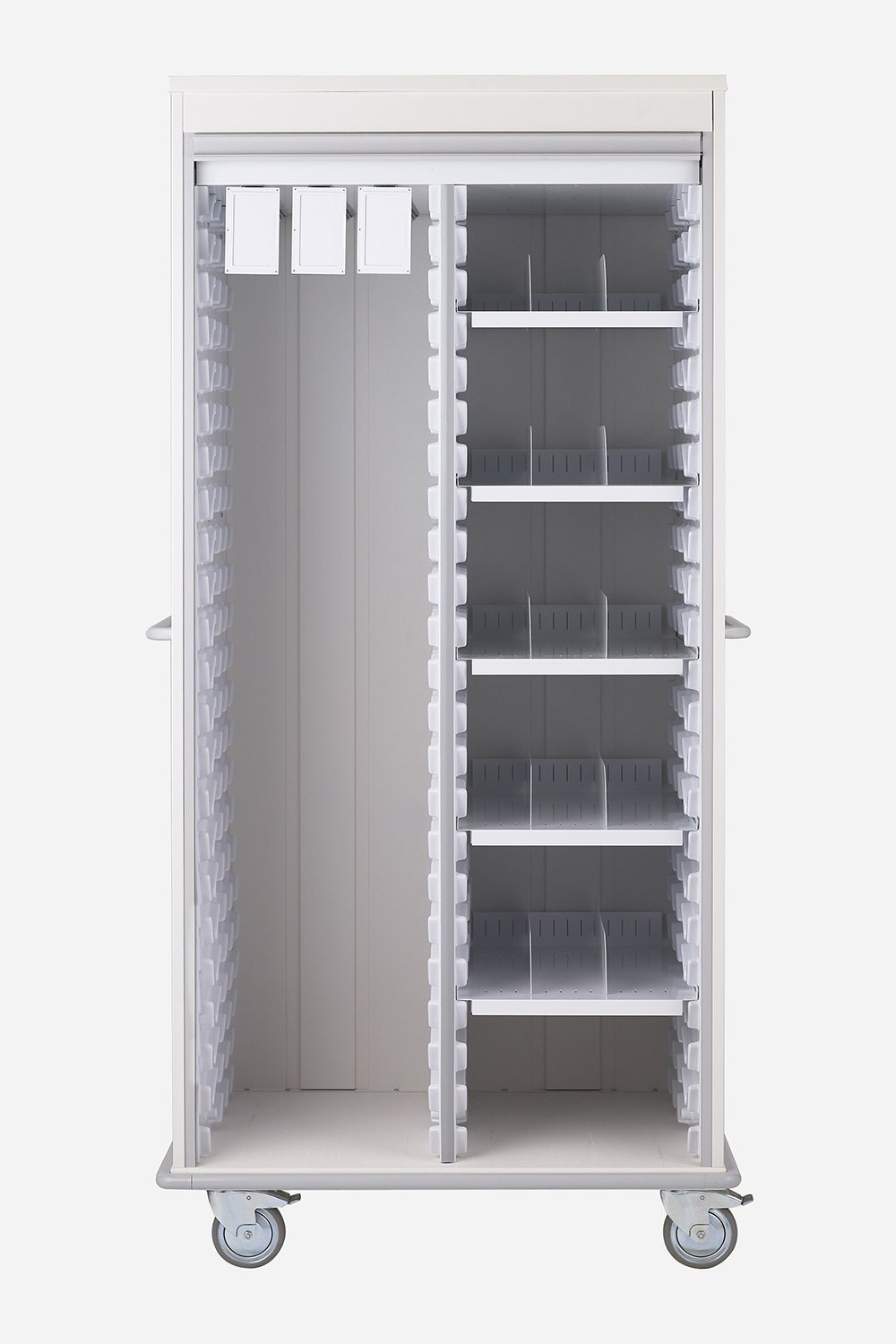 Tall Double Enclosed Storage Acart 5 Shelves 20 Dividers Tambour 28" X 40" X 81" O.D. | 24" X 33" X 65" I.D.