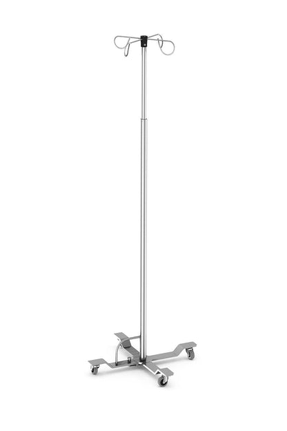 IV Stand Stainless Solutions Macmedical Foot Operated Stainless Steel, welded base 4-legs, 4-hooks